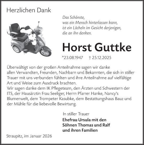 Traueranzeige von Horst Guttke von Ausg. LR Spreewald RS