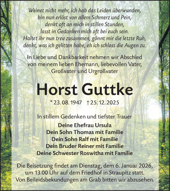 Traueranzeige von Horst Guttke von Ausg. LR Spreewald RS