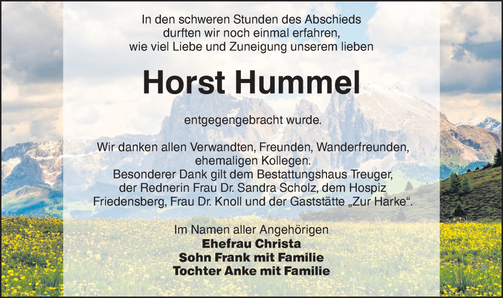  Traueranzeige für Horst Hummel vom 17.01.2026 aus Lausitzer Rundschau