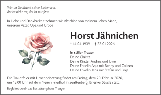 Traueranzeige von Horst Jähnichen von Lausitzer Rundschau