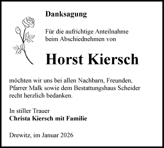 Traueranzeige von Horst Kiersch von Lausitzer Rundschau
