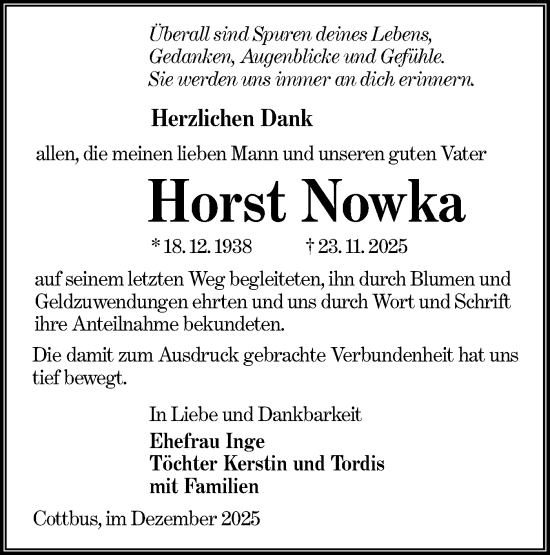 Traueranzeige von Horst Nowka von Lausitzer Rundschau