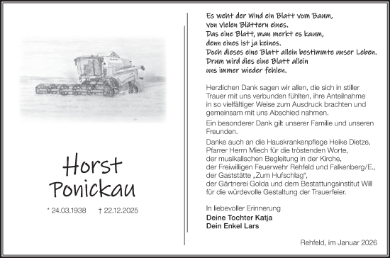 Traueranzeige von Horst Ponickau von Lausitzer Rundschau