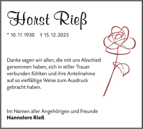 Traueranzeige von Horst Rieß von Lausitzer Rundschau