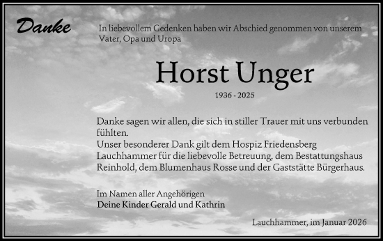 Traueranzeige von Horst Unger von Lausitzer Rundschau