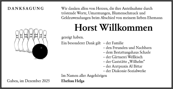 Traueranzeige von Horst Willkommen von Lausitzer Rundschau