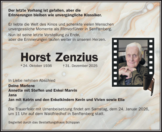 Traueranzeige von Horst Zenzius von Lausitzer Rundschau