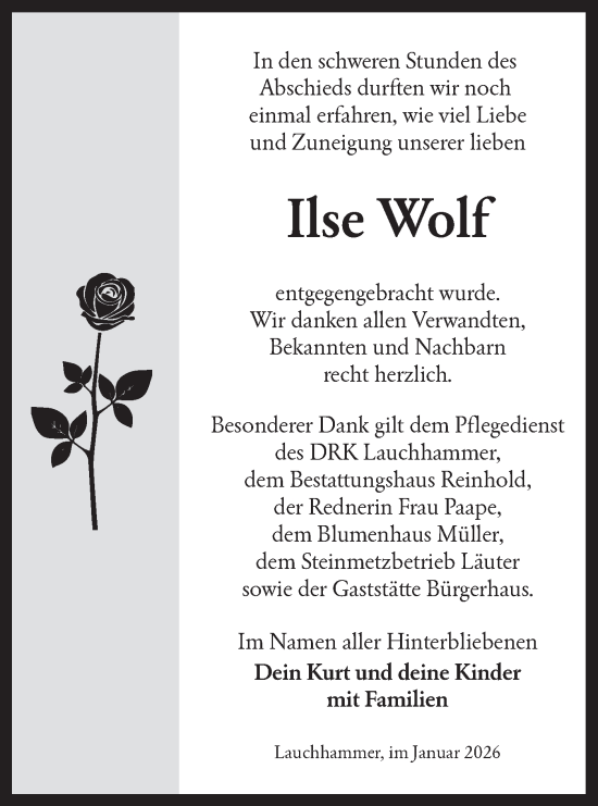 Traueranzeige von Ilse Wolf von Lausitzer Rundschau