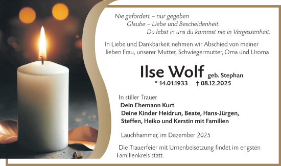 Traueranzeige von Ilse Wolf von Lausitzer Rundschau