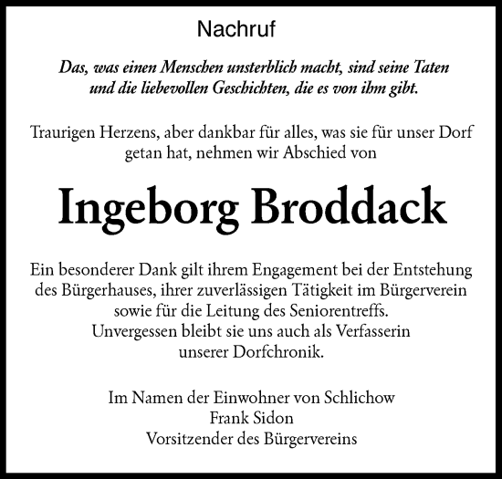 Traueranzeige von Ingeborg Broddack von Lausitzer Rundschau