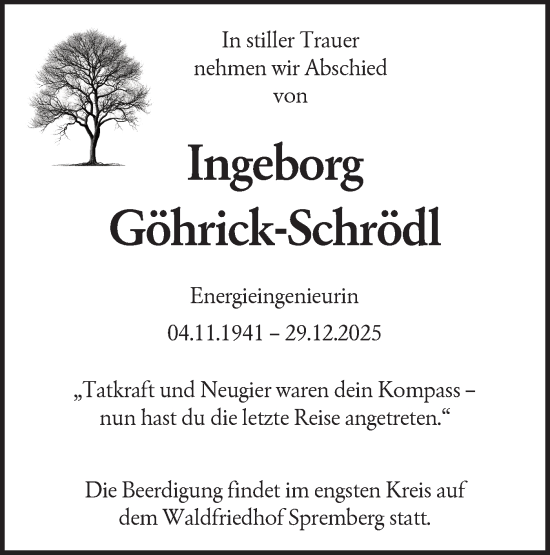 Traueranzeige von Ingeborg Göhrick-Schrödl von Lausitzer Rundschau