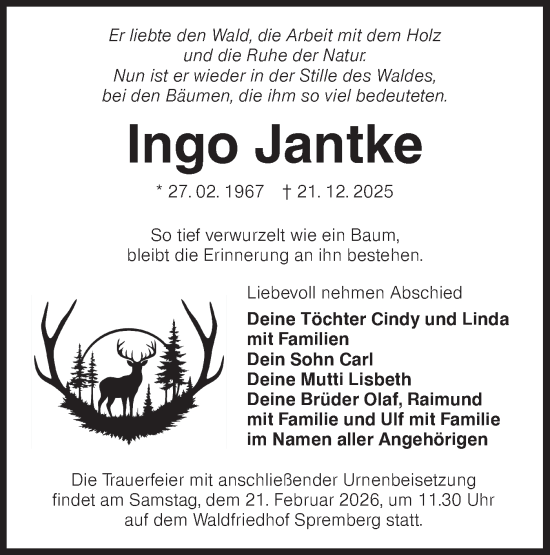 Traueranzeige von Ingo Jantke von Lausitzer Rundschau
