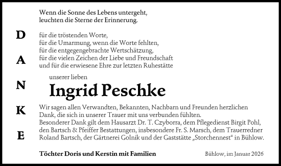 Traueranzeige von Ingrid Peschke von Lausitzer Rundschau