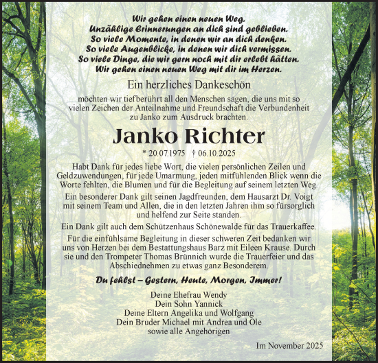 Traueranzeige von Janko Richter von Lausitzer Rundschau