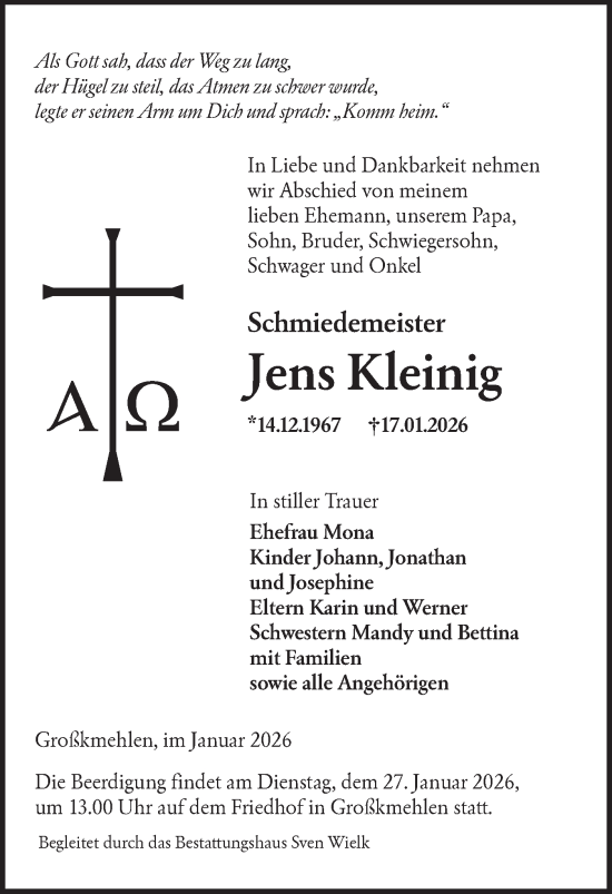 Traueranzeige von Jens Kleinig von Lausitzer Rundschau