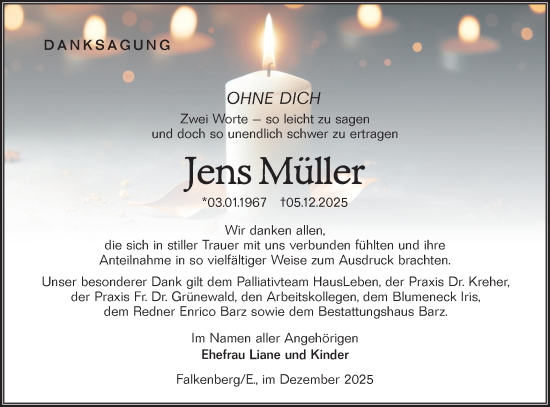 Traueranzeige von Jens Müller von Lausitzer Rundschau