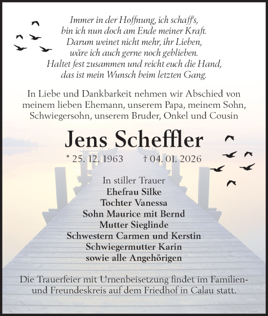 Traueranzeige von Jens Scheffler von Ausg. LR Spreewald RS