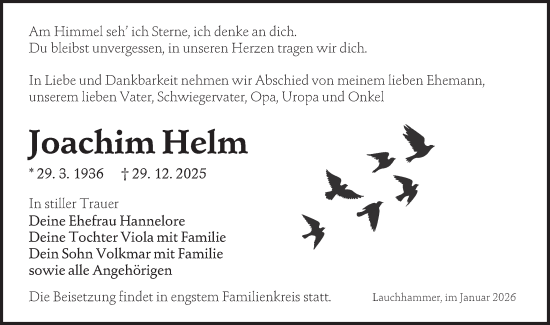 Traueranzeige von Joachim Helm von Lausitzer Rundschau