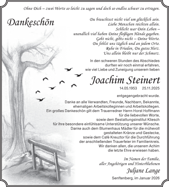 Traueranzeige von Joachim Steinert von Lausitzer Rundschau