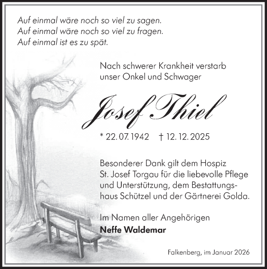 Traueranzeige von Josef Thiel von Lausitzer Rundschau