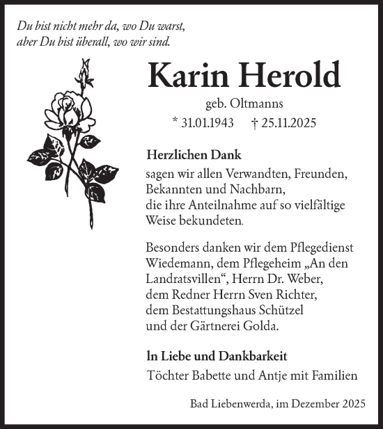 Traueranzeige von Karin Herold von Lausitzer Rundschau