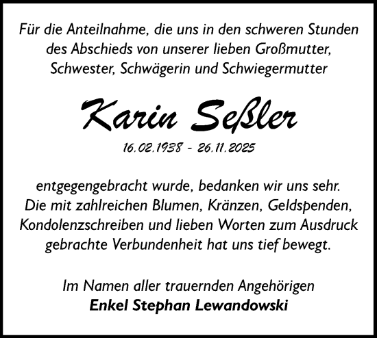 Traueranzeige von Karin Seßler von Lausitzer Rundschau