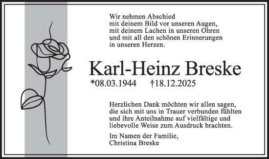 Traueranzeige von Karl-Heinz Breske von Lausitzer Rundschau