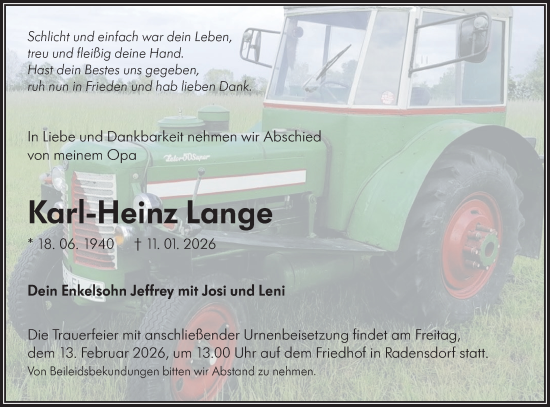 Traueranzeige von Karl-Heinz Lange von Ausg. LR Spreewald RS