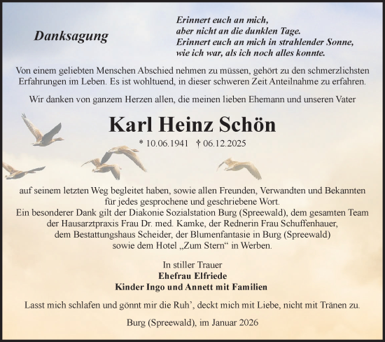 Traueranzeige von Karl Heinz Schön von Lausitzer Rundschau