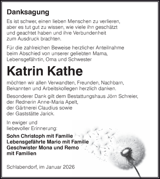 Traueranzeige von Katrin Kathe von Ausg. LR Spreewald RS