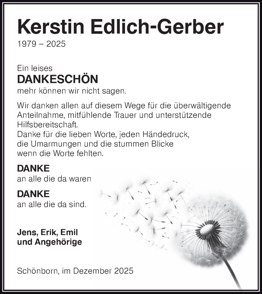  Traueranzeige für Kerstin Edlich-Gerber vom 17.01.2026 aus Lausitzer Rundschau