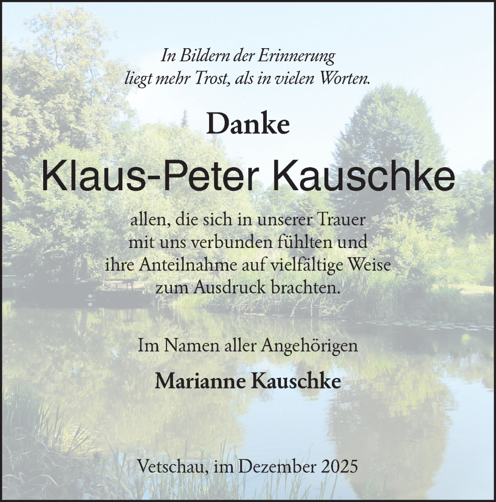  Traueranzeige für Klaus-Peter Kauschke vom 03.01.2026 aus Ausg. LR Spreewald RS