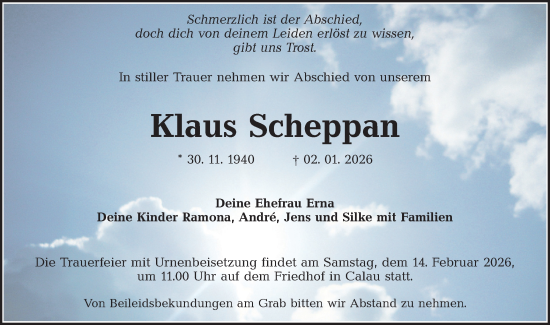 Traueranzeige von Klaus Scheppan von Ausg. LR Spreewald RS