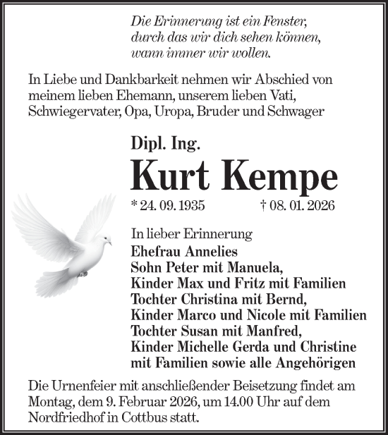 Traueranzeige von Kurt Kempe von Lausitzer Rundschau