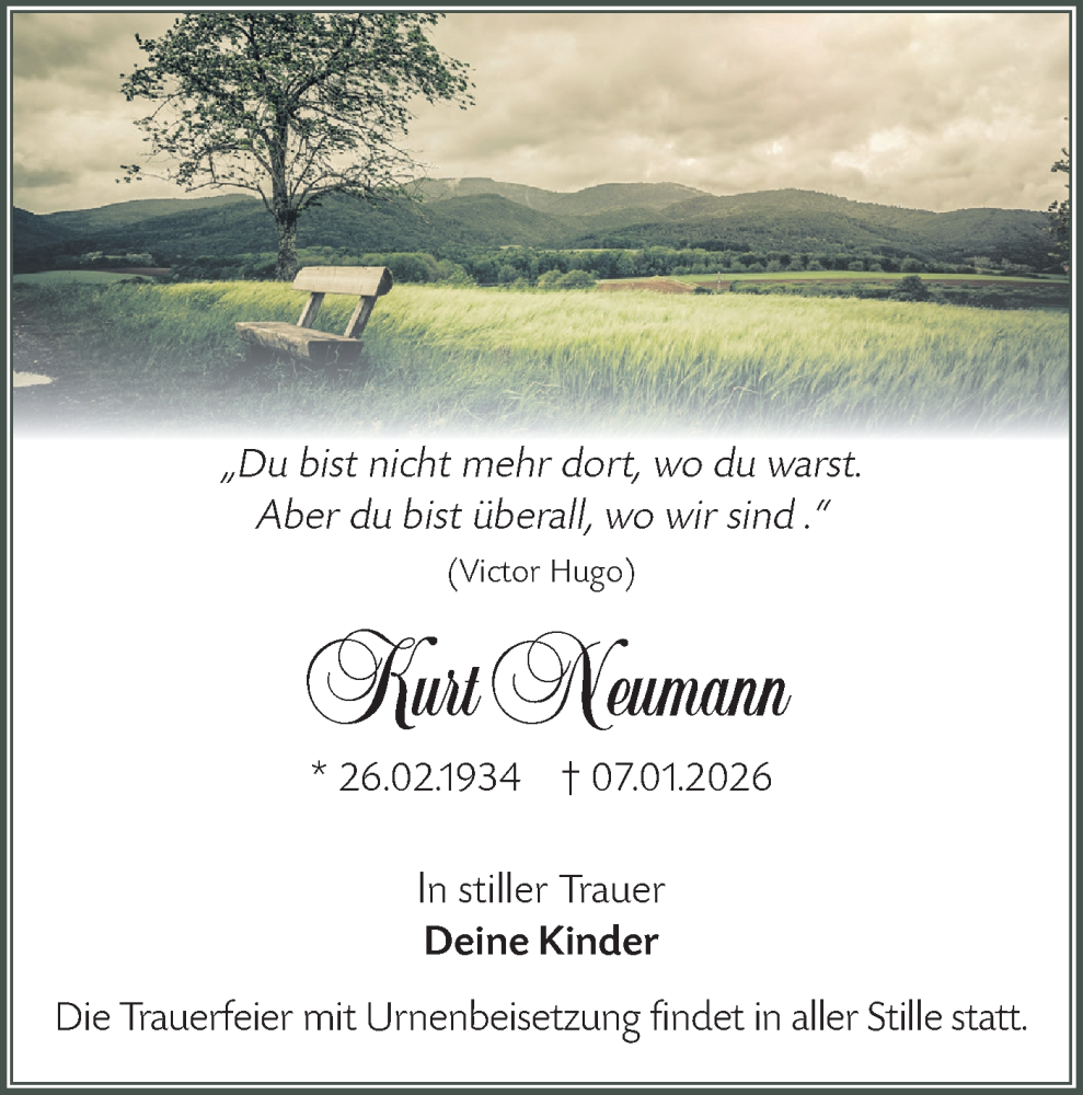  Traueranzeige für Kurt Neumann vom 17.01.2026 aus Ausg. LR Spreewald RS