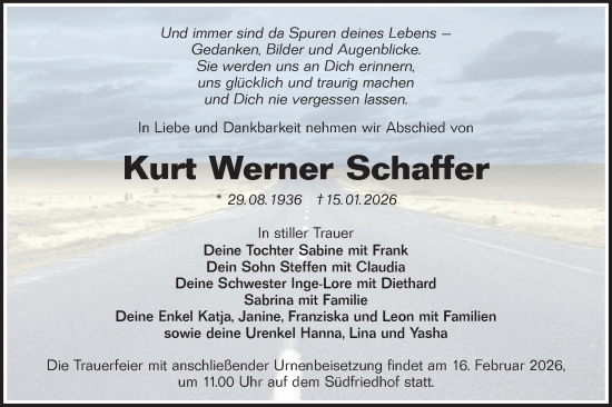 Traueranzeige von Kurt Werner Schaffer von Lausitzer Rundschau