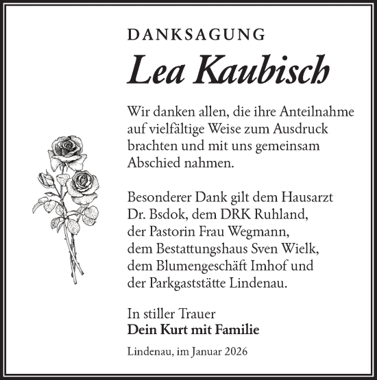 Traueranzeige von Lea Kaubisch von Lausitzer Rundschau
