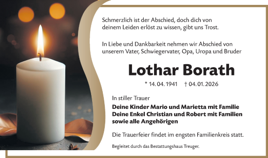 Traueranzeige von Lothar Borath von Lausitzer Rundschau