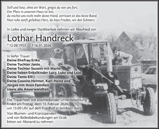 Traueranzeige von Lothar Handreck von Lausitzer Rundschau