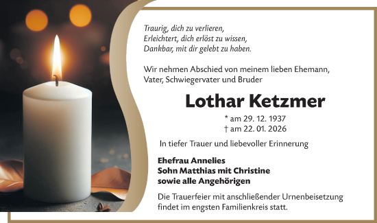 Traueranzeige von Lothar Ketzmer von Lausitzer Rundschau