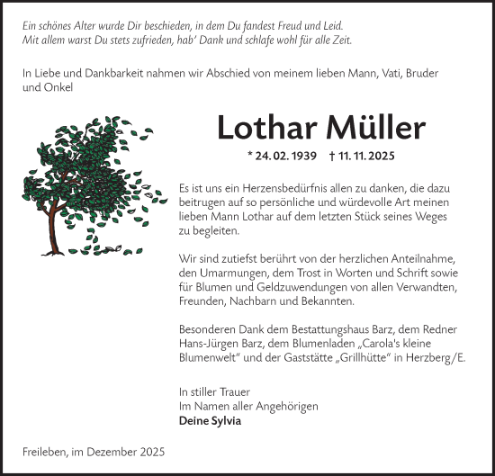 Traueranzeige von Lothar Müller von Lausitzer Rundschau
