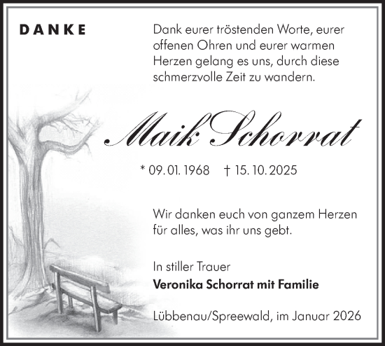 Traueranzeige von Maik Schorrat von Ausg. LR Spreewald RS