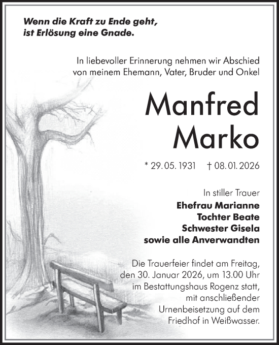 Traueranzeige von Manfred Marko von Lausitzer Rundschau