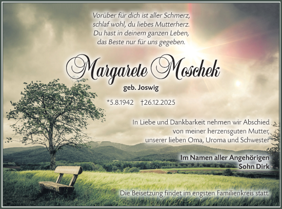 Traueranzeige von Margarete Moschek von Lausitzer Rundschau