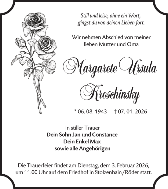 Traueranzeige von Margarete Ursula Kroschinsky von Lausitzer Rundschau