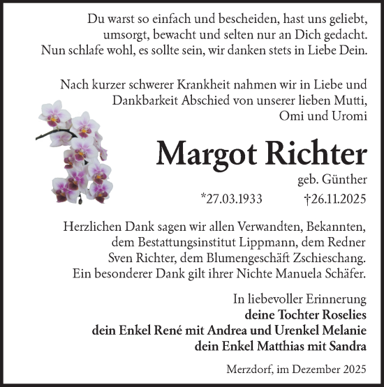 Traueranzeige von Margot Richter von Lausitzer Rundschau