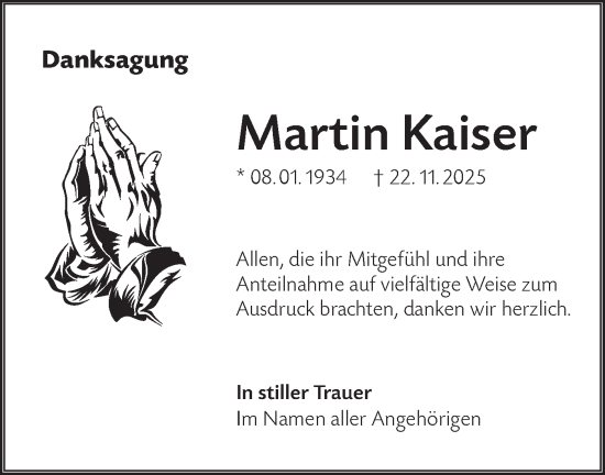 Traueranzeige von Martin Kaiser von Ausg. LR Spreewald RS