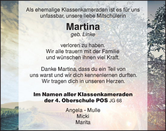 Traueranzeige von Martina  von Lausitzer Rundschau