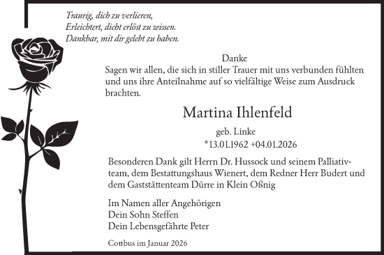 Traueranzeige von Martina Ihlenfeld von Lausitzer Rundschau