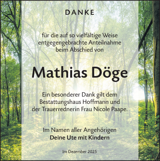 Traueranzeige von Mathias Döge von Lausitzer Rundschau